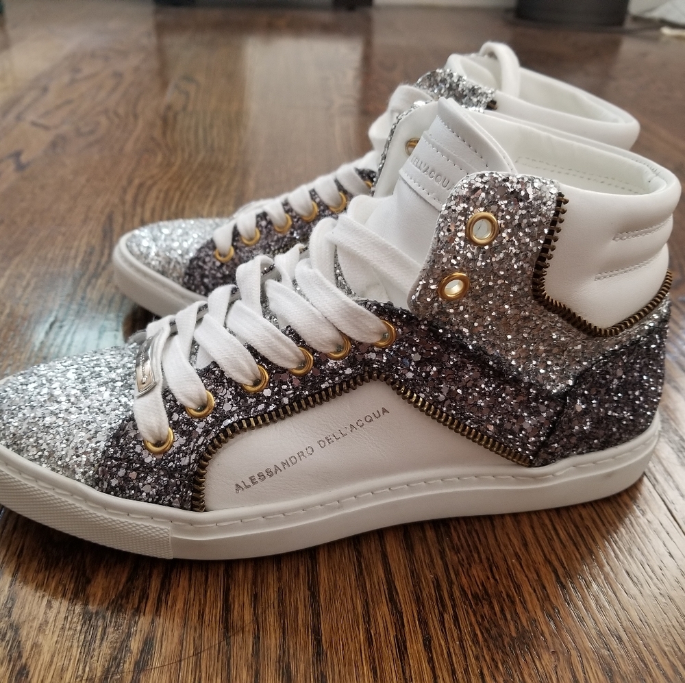 NEW Alessandro Dell’Acqua Glitter Argento Sneakers